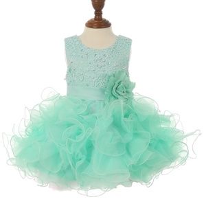 SUPER CUTE MINT LACE SEQUIN TOP RUFFLE TULLE SKIRT BABY PARTY DRESS #9074B